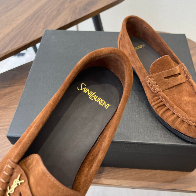 YSL 26S LOAFER IN BURNT ORANGE BROWN SUEDE