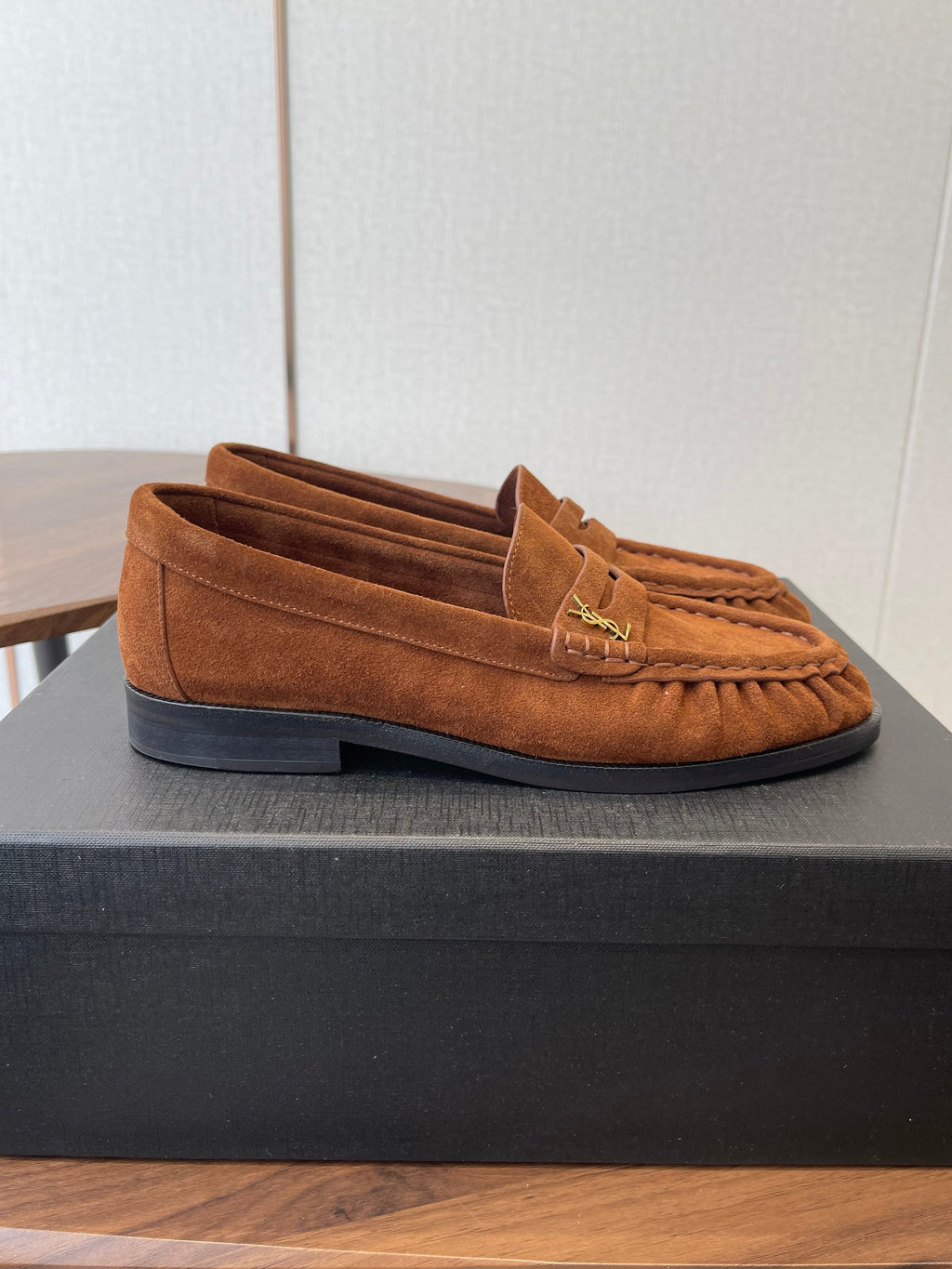YSL 26S LOAFER IN BURNT ORANGE BROWN SUEDE