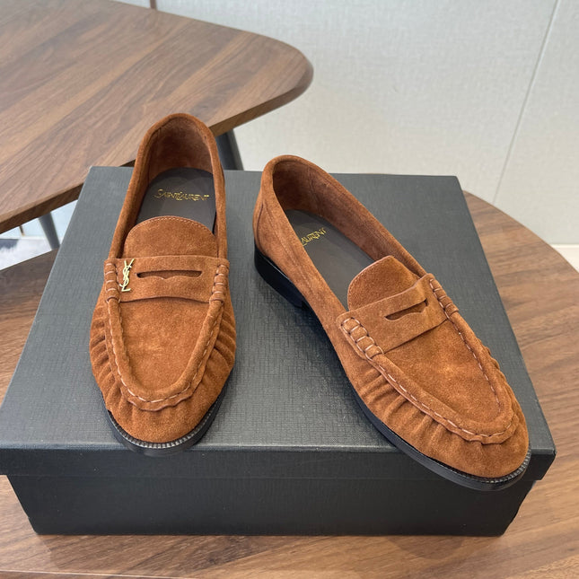 YSL 26S LOAFER IN BURNT ORANGE BROWN SUEDE