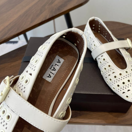 ALAIA 26S MARY JANE FLATS IN WHITE LAMBSKIN