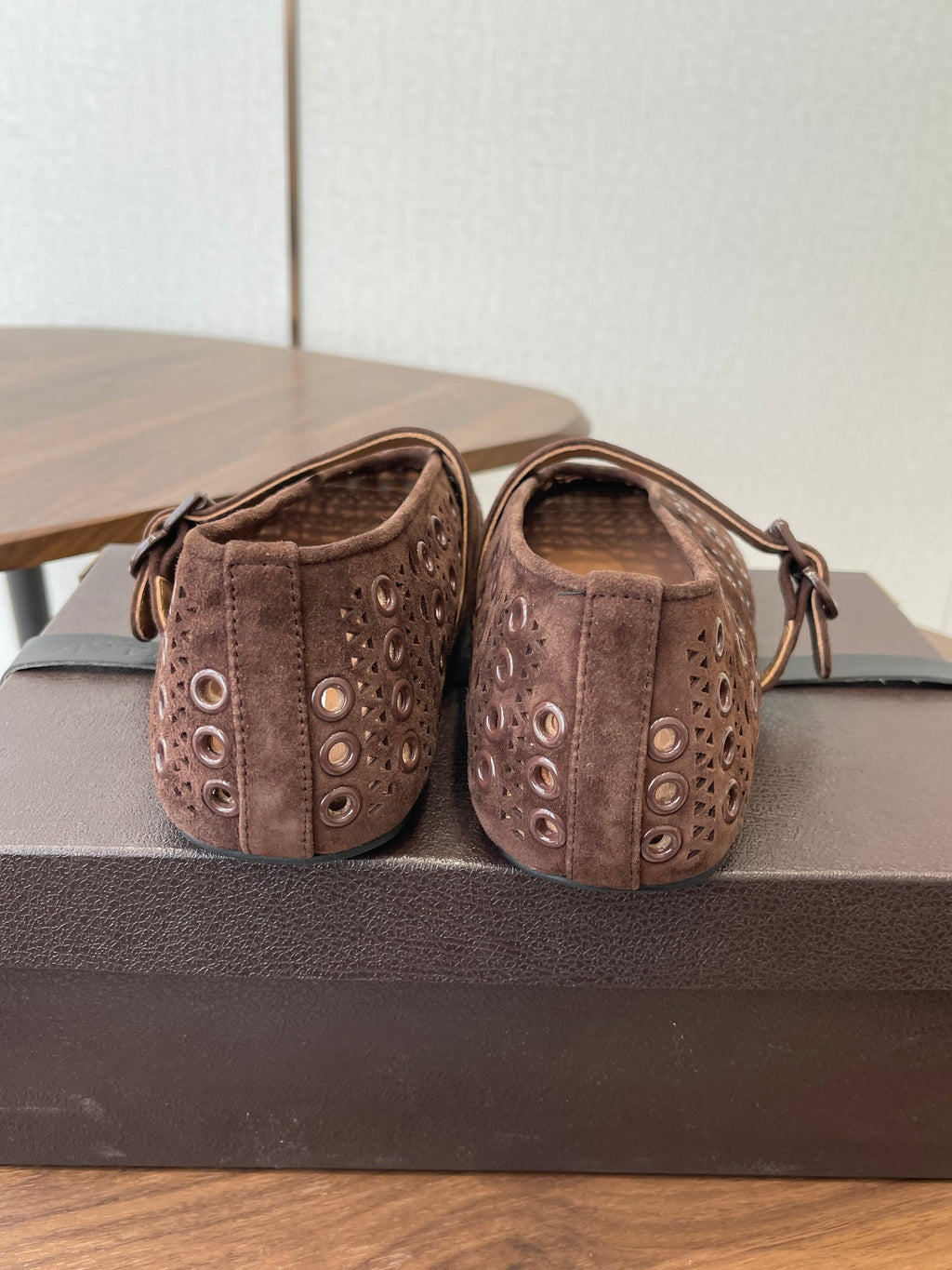 ALAIA 26S MARY JANE FLATS IN DARK BROWN SUEDE STYLE 1