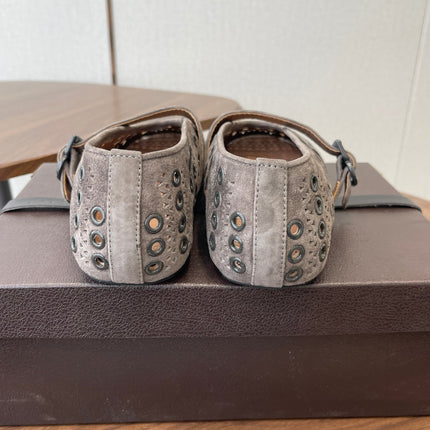 ALAIA 26S MARY JANE FLATS IN GREIGE BROWN SUEDE