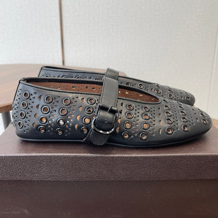 ALAIA 26S MARY JANE FLATS IN BLACK LAMBSKIN
