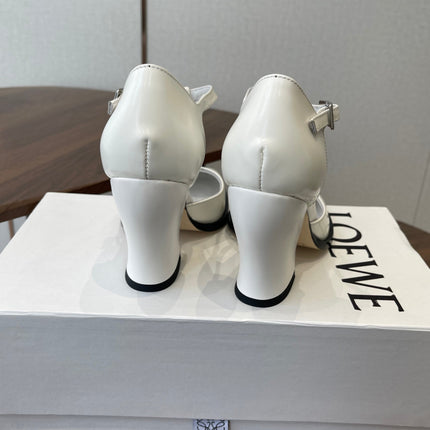 LOEWE 26S ONDA 90MM T-STRAP HIGH-HEEL SHOES IN WHITE GLOSSY CALFSKIN