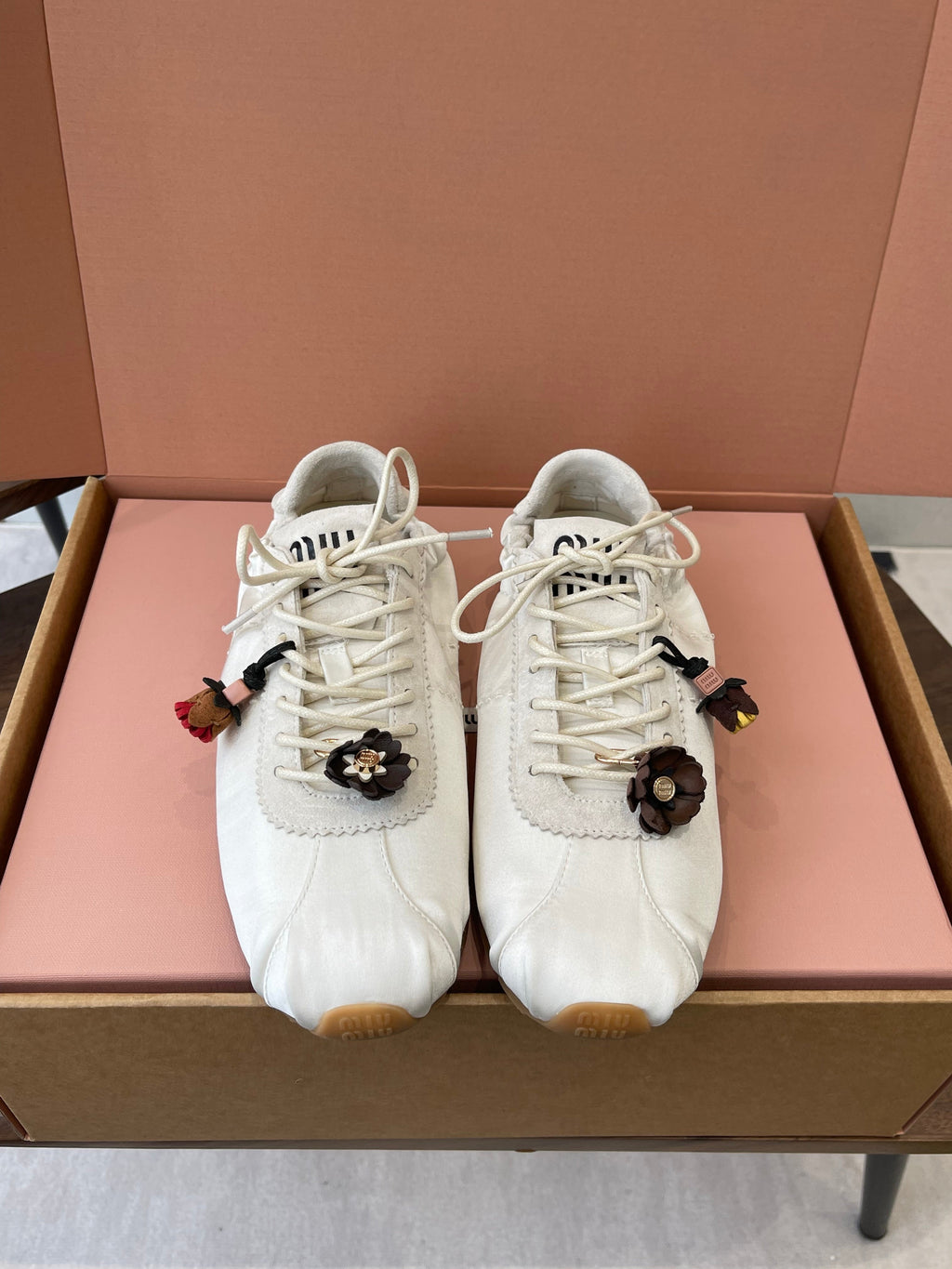 MIUMIU 26S SNEAKERS IN IVORY WHITE PLUME SATIN