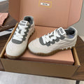 MIUMIU 26S SNEAKERS IN WHITE AND GRAY FABRIC AND SUEDE