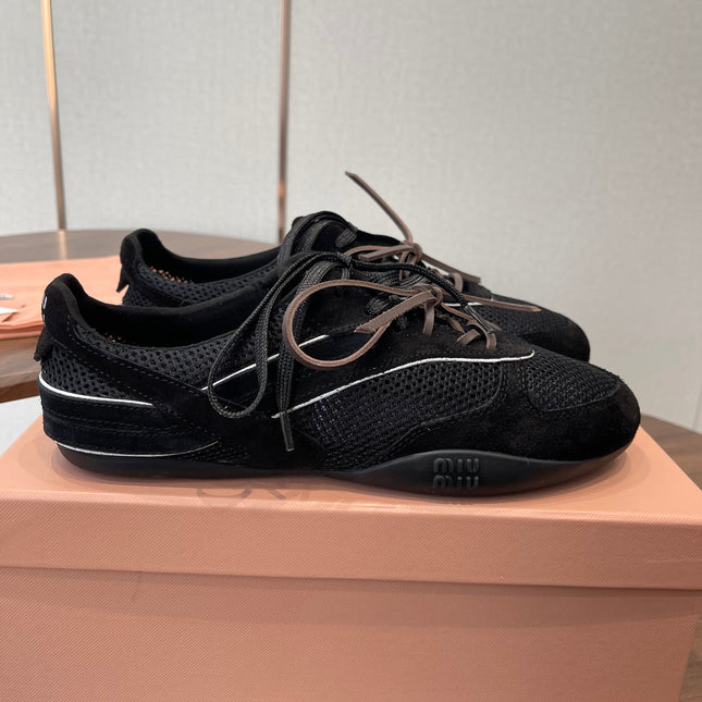 MIUMIU 26S SNEAKERS IN BLACK MESH AND SUEDE