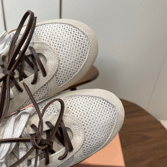 MIUMIU 26S SNEAKERS IN WHITE MESH AND SUEDE