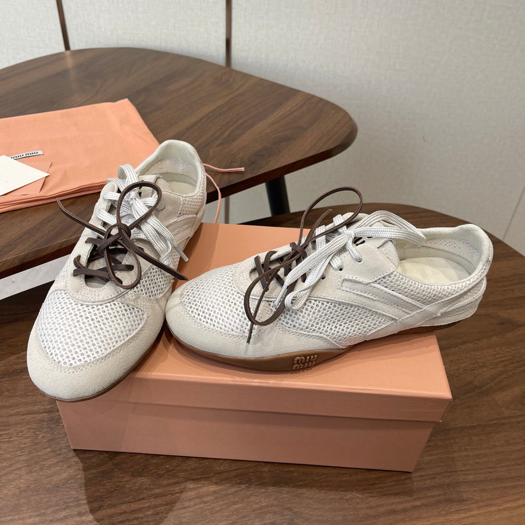 MIUMIU 26S SNEAKERS IN WHITE MESH AND SUEDE
