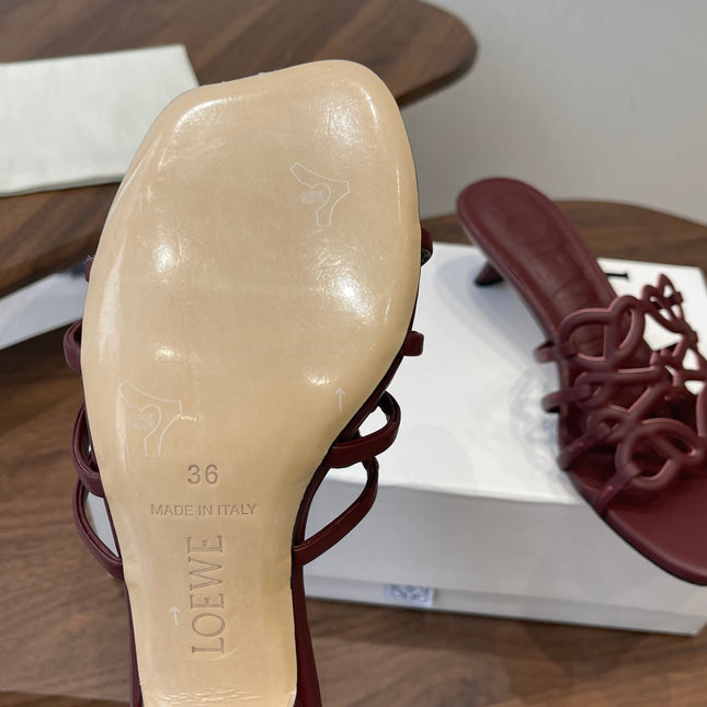 LOEWE 26S HIGH HEEL SANDALS IN WINE RED CALFSKIN