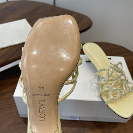 LOEWE 26S HIGH HEEL SANDALS IN LIGHT YELLOW CALFSKIN WITH CRYSTALS