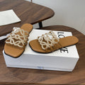 LOEWE 26S FLAT SANDALS IN CAMEL BROWN CALFSKIN WITH CRYSTALS