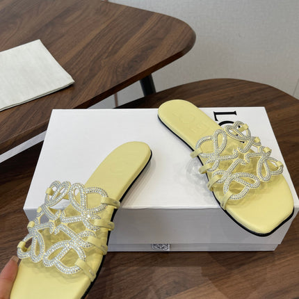 LOEWE 26S FLAT SANDALS IN YELLOW CALFSKIN WITH CRYSTALS