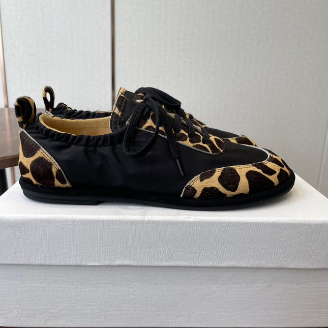 THE ROW 26S SNEAKERS IN LEOPARD PONY HAIR AND BLACK FABRIC