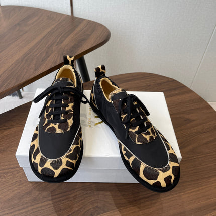THE ROW 26S SNEAKERS IN LEOPARD PONY HAIR AND BLACK FABRIC