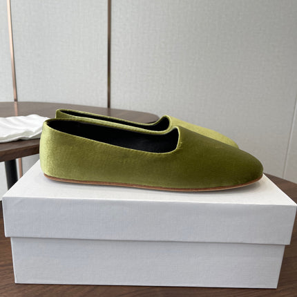 THE ROW 26S BALLET FLATS IN LIGHT OLIVE GREEN VELVET