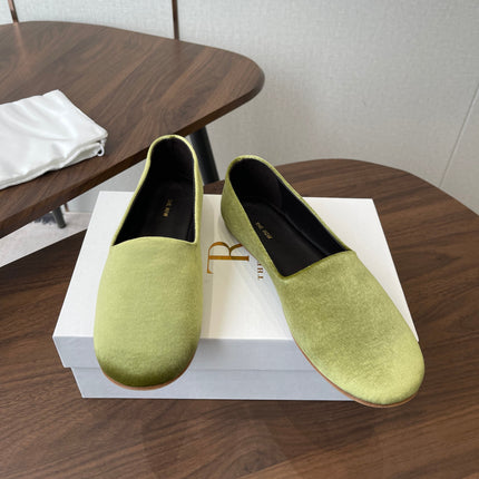 THE ROW 26S BALLET FLATS IN LIGHT OLIVE GREEN VELVET