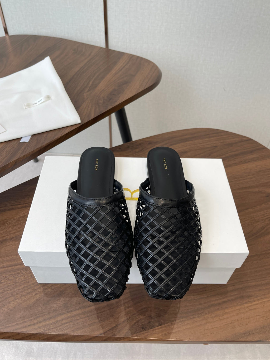 THE ROW 26S MULE SANDALS IN BLACK CALFSKIN