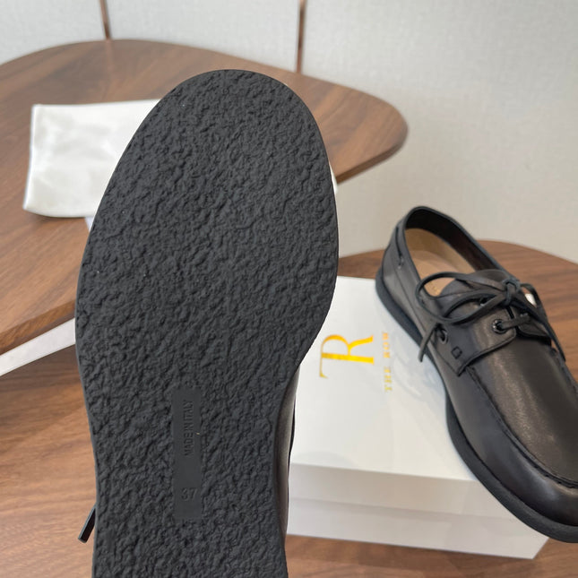 THE ROW 26S LOAFERS IN BLACK CALFSKIN