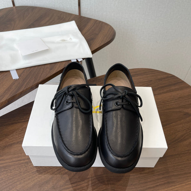 THE ROW 26S LOAFERS IN BLACK CALFSKIN