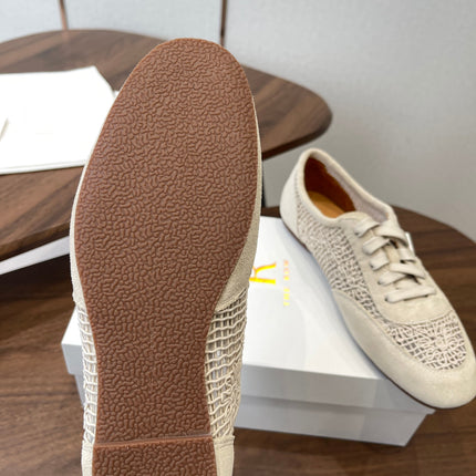THE ROW 26S LACE UP SNEAKERS IN IVORY BEIGE SUEDE