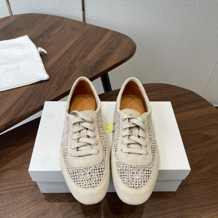 THE ROW 26S LACE UP SNEAKERS IN IVORY BEIGE SUEDE