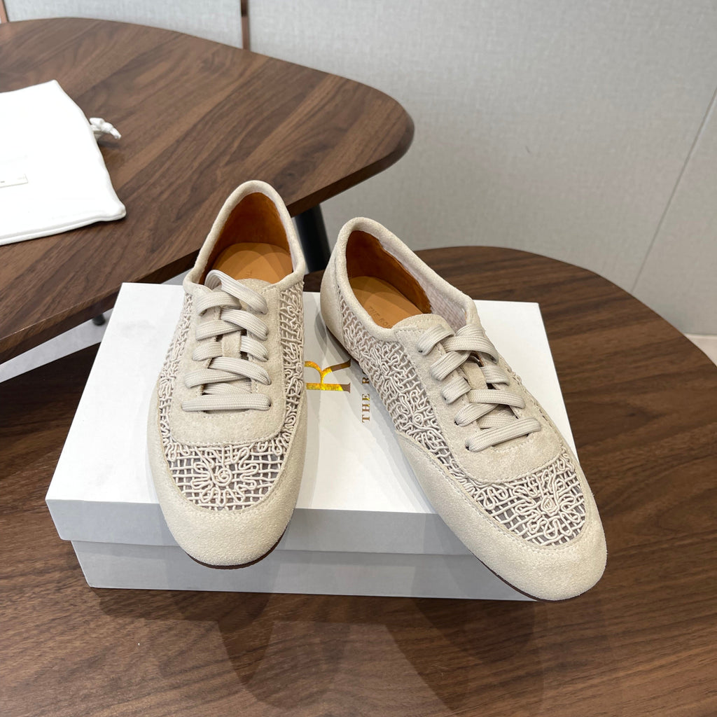 THE ROW 26S LACE UP SNEAKERS IN IVORY BEIGE SUEDE