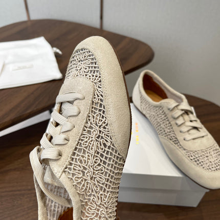 THE ROW 26S LACE UP SNEAKERS IN IVORY BEIGE SUEDE
