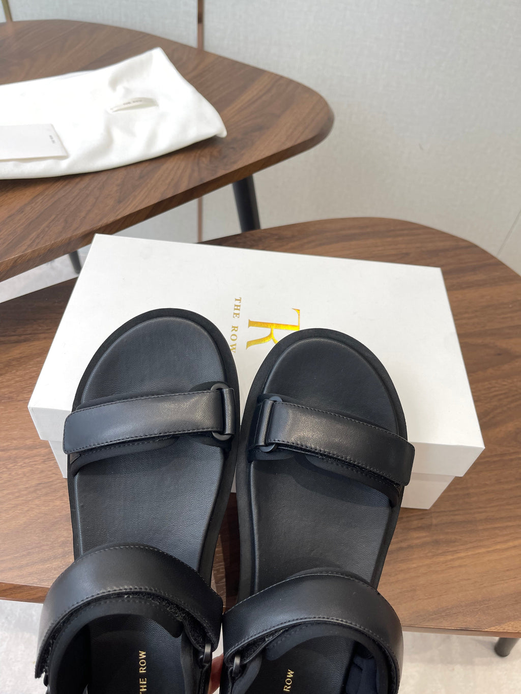 THE ROW 26S DOUBLE STRAP SANDALS IN BLACK CALFSKIN