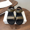 THE ROW 26S DOUBLE STRAP SANDALS IN OLIVE GREEN CALFSKIN