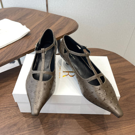 THE ROW 26S POINTED TOE T STRAP PUMPS 35MM IN BROWN CALFSKIN