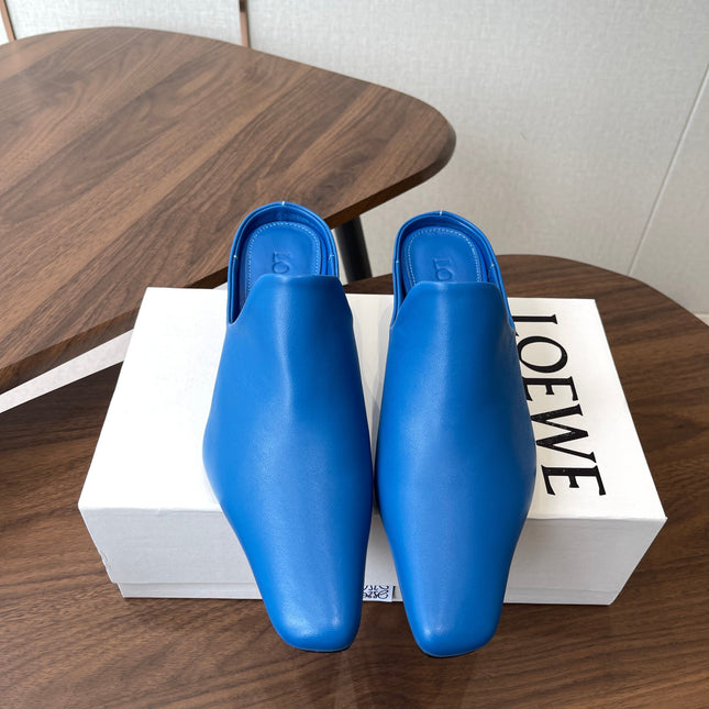 LOEWE 26S EMILY MULE 55MM IN BLUE CALFSKIN