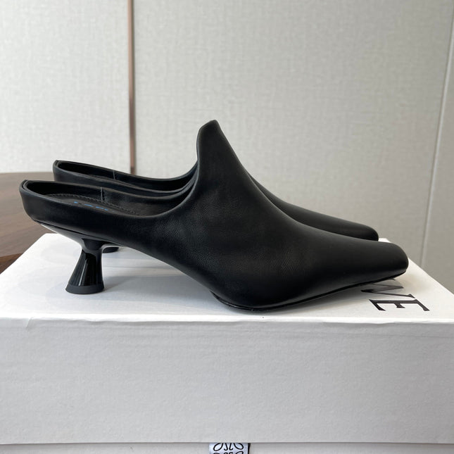 LOEWE 26S EMILY MULE 55MM IN BLACK CALFSKIN