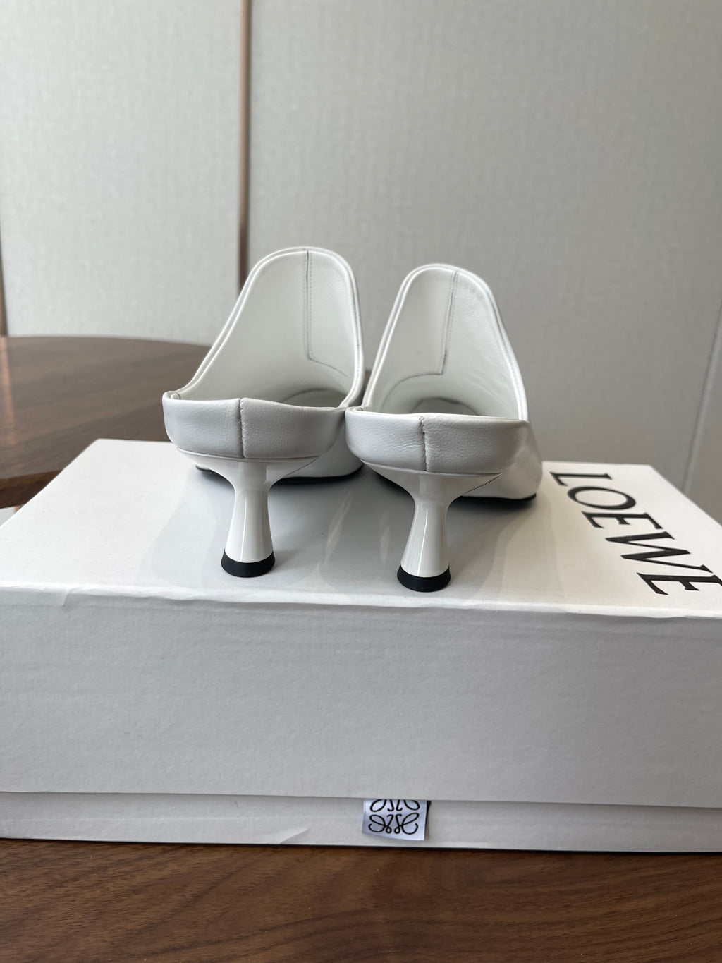 LOEWE 26S EMILY MULE 55MM IN WHITE CALFSKIN
