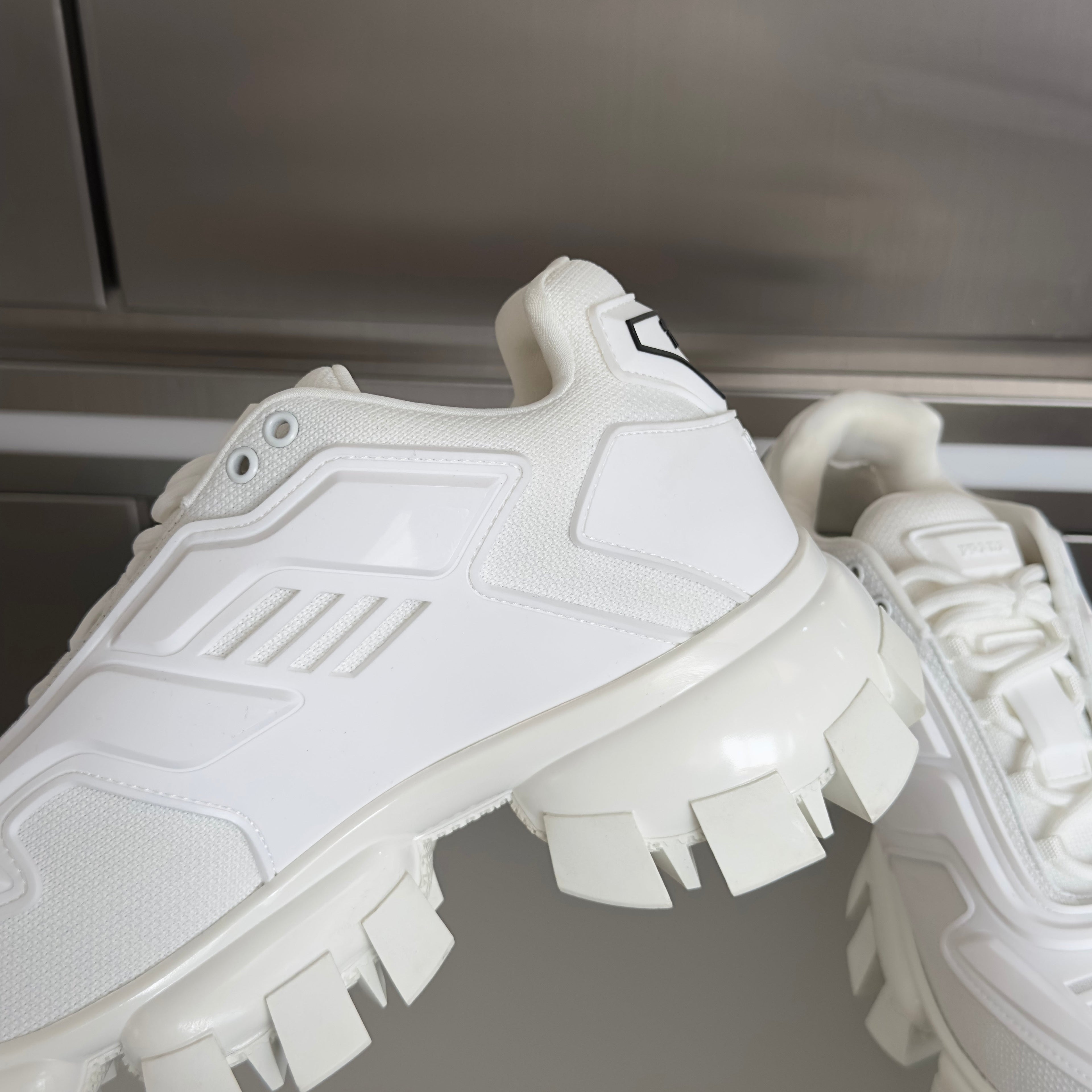 PRADA 26S CLOUDBUST THUNDER SNEAKERS 60MM IN WHITE MESH FABRIC AND TPU
