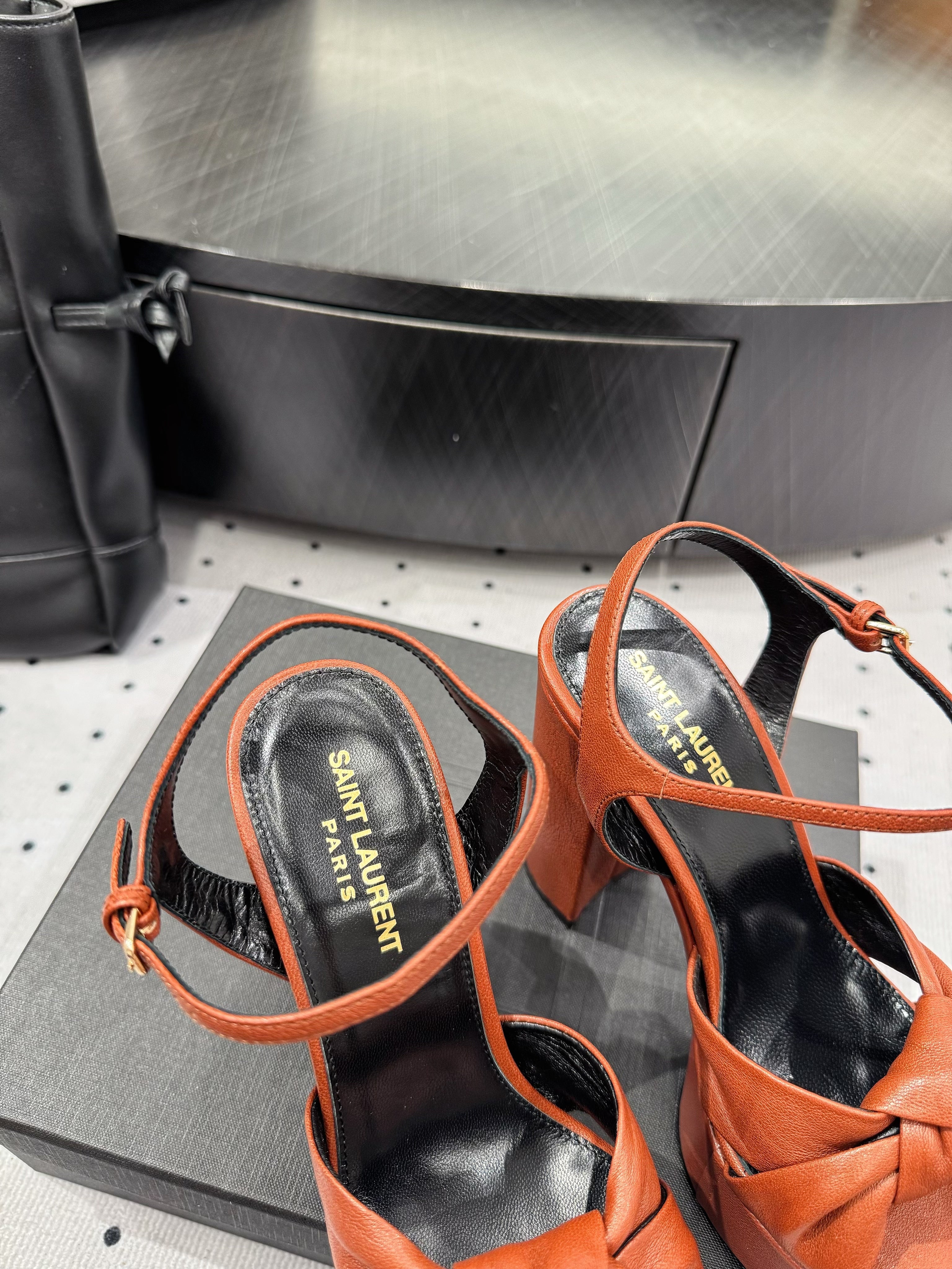 YSL 26S SANDAL HIGH HEELS 120 MM IN ORANGE CALFSKIN