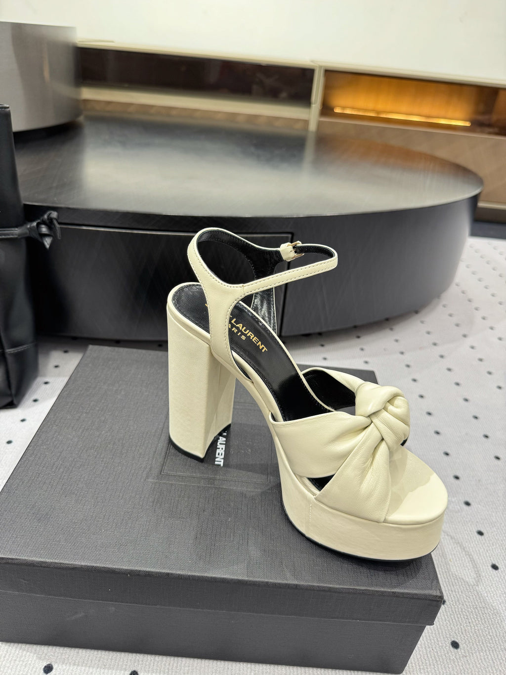 YSL 26S SANDAL HIGH HEELS 120 MM IN CREAM WHITE CALFSKIN