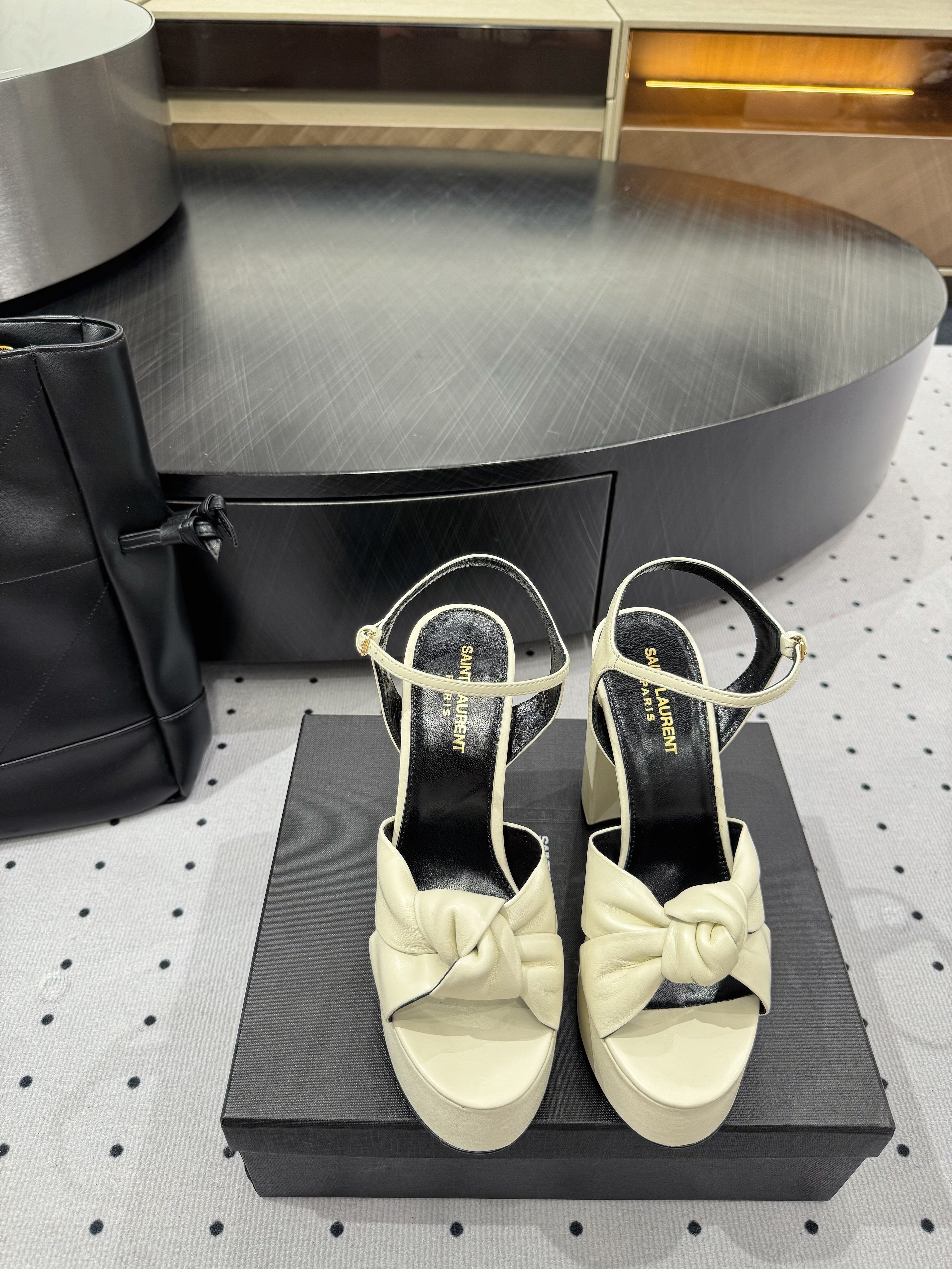 YSL 26S SANDAL HIGH HEELS 120 MM IN CREAM WHITE CALFSKIN