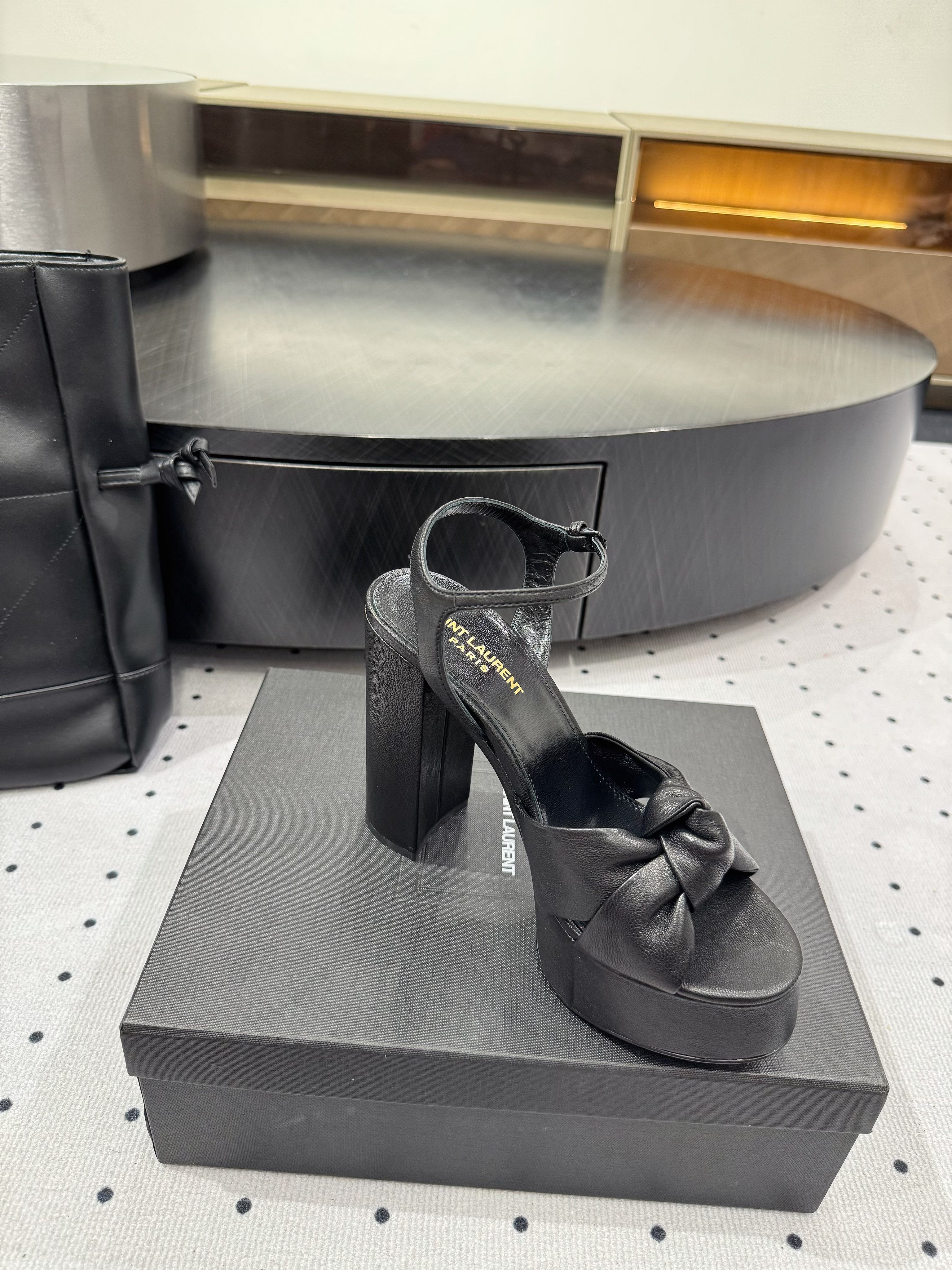 YSL 26S SANDAL HIGH HEELS 120 MM IN BLACK CALFSKIN