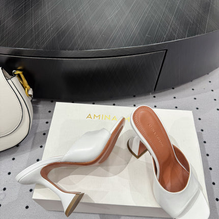 AMINA MUADDI LUPITA MULES IN WHITE CALFSKIN
