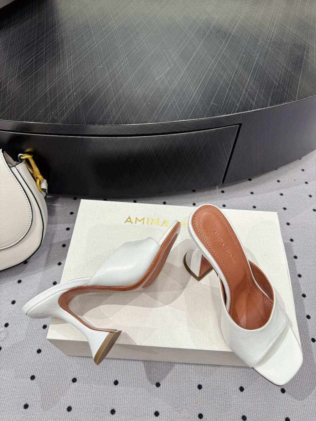 AMINA MUADDI LUPITA MULES IN WHITE CALFSKIN