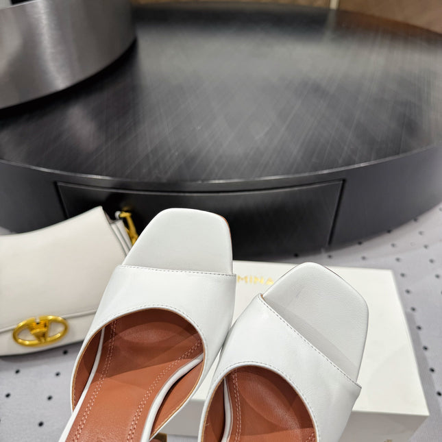 AMINA MUADDI LUPITA MULES IN WHITE CALFSKIN
