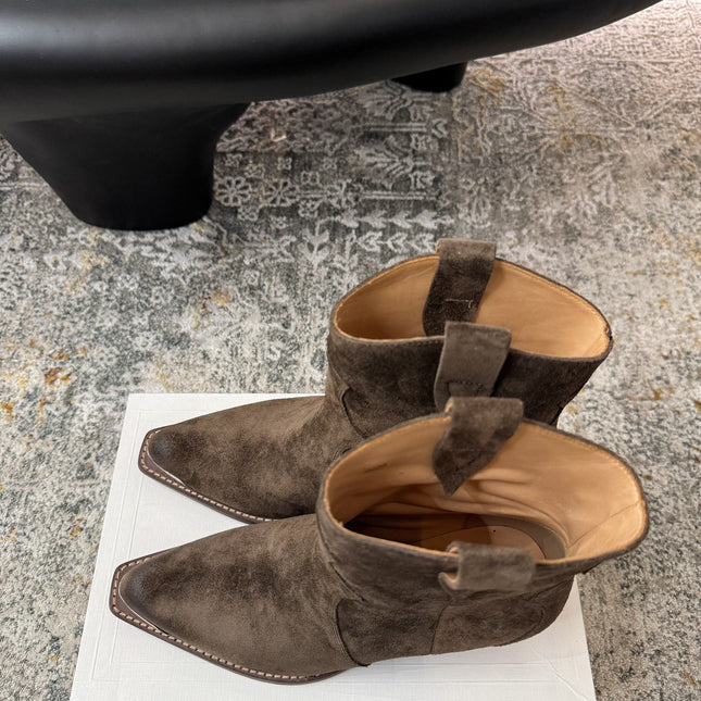 CELINE 26S ANKLE BOOTS 55 MM IN GRAYISH BROWN SUEDE