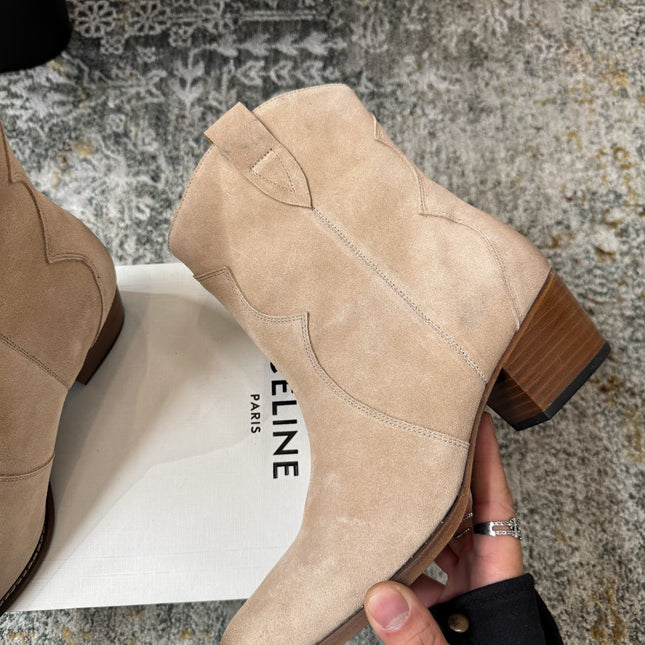 CELINE 26S ANKLE BOOTS 55 MM IN BEIGE SUEDE