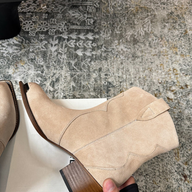 CELINE 26S ANKLE BOOTS 55 MM IN BEIGE SUEDE