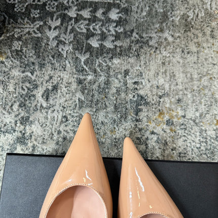 YSL 26S HEELED SLINGBACKS 100 MM IN WARM NUDE GLOSSY CALFSKIN