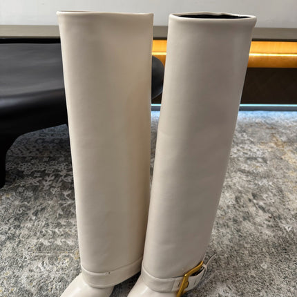 BALMAIN 26S BOOT 85 MM IN CREAM WHITE CALFSKIN