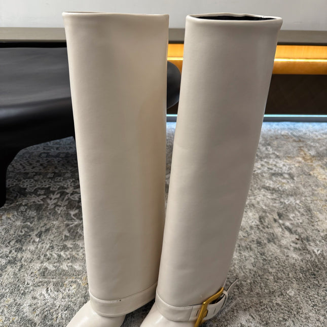 BALMAIN 26S BOOT 85 MM IN CREAM WHITE CALFSKIN