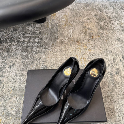 YSL 26S HEELED SHOES 110 MM IN BLACK GLOSSY CALFSKIN