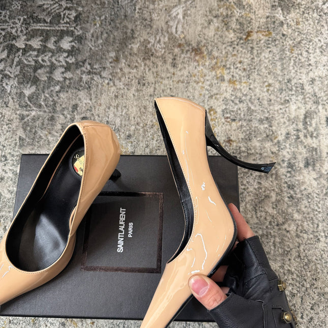 YSL 26S HEELED SHOES 110 MM IN WARM NUDE GLOSSY CALFSKIN